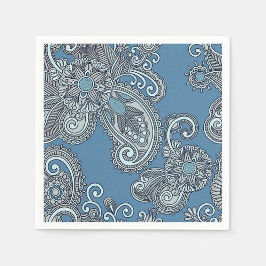 Serviette En Papier Blue Paisley Cocktail Napkins (Devant)