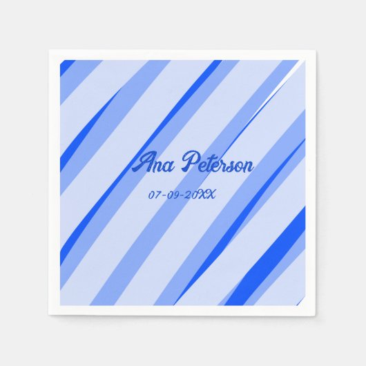 Serviette En Papier Blue pastel ajouter nom date boho lignes rétro mot (Devant)