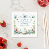 Serviette En Papier Blue Pastel Butterfly Fairy First Birday - (En situation)