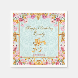 Serviette En Papier Blue Pastel Gold Baroque Rococo Joyeux anniversair