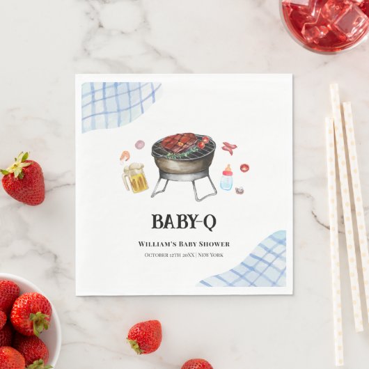 Serviette En Papier Blue Plaid Retro Country Baby Q Baby shower (En situation)