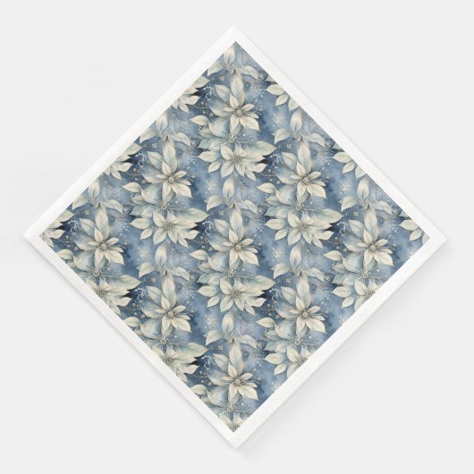 Serviette En Papier Blue Poinsettia Elegance Silver et Blue Winter (Coin)