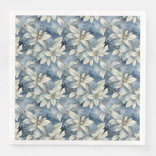 Serviette En Papier Blue Poinsettia Elegance Silver et Blue Winter