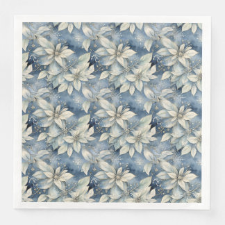 Serviette En Papier Blue Poinsettia Elegance Silver et Blue Winter