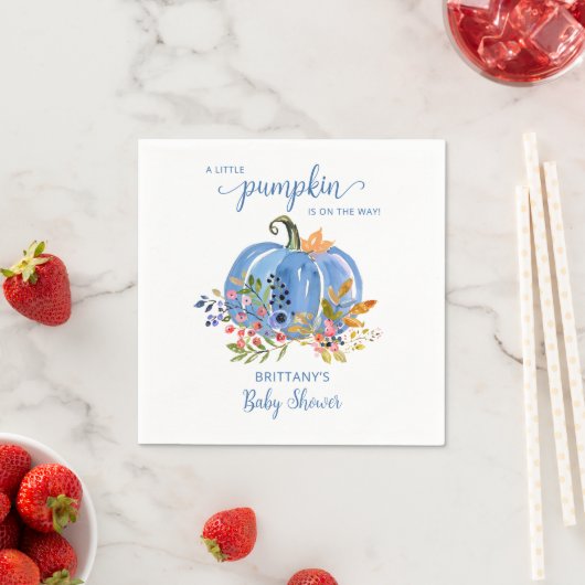 Serviette En Papier Blue Pumpkin Autumn Floral Baby Shower (En situation)