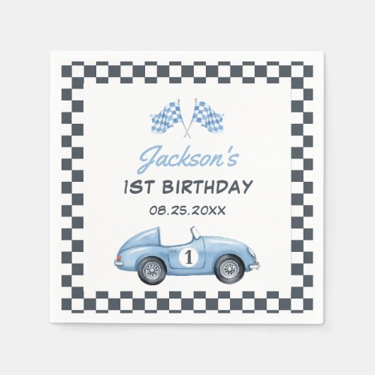 Serviette En Papier Blue Race Car Boy 1er Anniversaire (Devant)