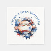 Serviette En Papier Blue Red Baseball Nom BIrthday Party (Devant)