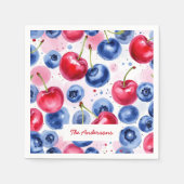 Serviette En Papier Blue Red Fruit Nourriture Aquarelle Berry Cherry (Devant)