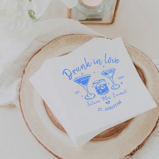 Serviette En Papier Blue Retro Cocktails Bachelorette Party