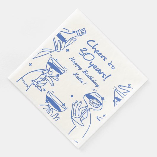 Serviette En Papier Blue Retro Handdraw Cocktail original (Coin)