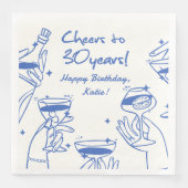 Serviette En Papier Blue Retro Handdraw Cocktail original (Devant)