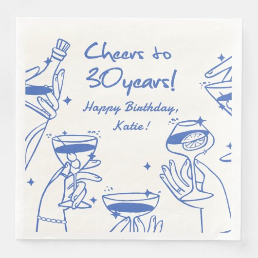 Serviette En Papier Blue Retro Handdraw Cocktail original (Devant)