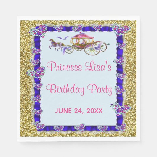Serviette En Papier Blue Ribbon Gold Parties scintillant Royal Princes (Devant)