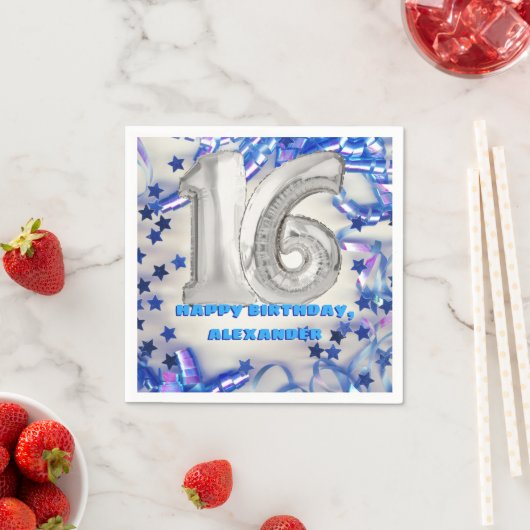 Serviette En Papier Blue Ribbon & Stars Confetti 16e fête d'anniversai (En situation)