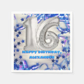 Serviette En Papier Blue Ribbon & Stars Confetti 16e fête d'anniversai (Devant)