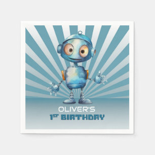 Serviette En Papier Blue Robot Thème 1er Anniversaire
