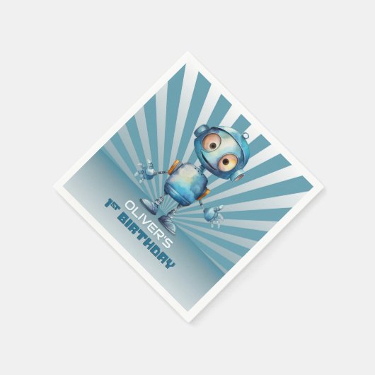 Serviette En Papier Blue Robot Thème 1er Anniversaire (Coin)