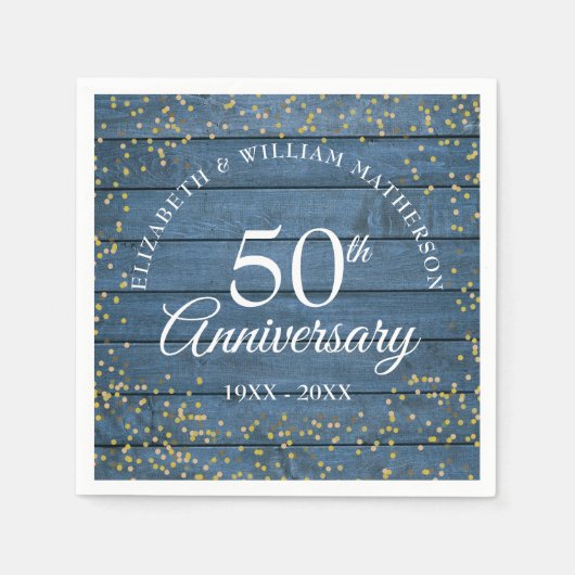 Serviette En Papier Blue Rustic Confetti 50e Anniversaire de poussière (Devant)