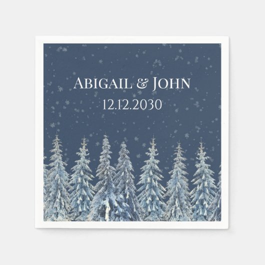 Serviette En Papier Blue Rustic Winter Forest Wedding Napkin (Devant)