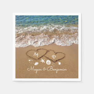 Serviette En Papier Blue Sea Waves et Sand Hearts Mariage tropical