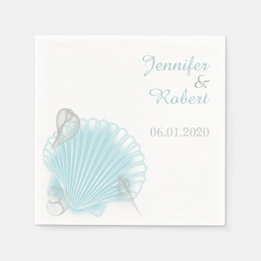 Serviette En Papier Blue Seashell Beach Wedding Napkin (Devant)