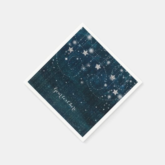 Serviette En Papier Blue & Silver Starry Celestial Whimsical Party (Coin)