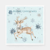 Serviette En Papier Blue Snowflakes Christmas Deer with Bow (Devant)