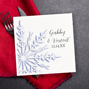 Serviette En Papier Blue Snowflakes on White Winter Wedding