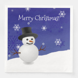 Serviette En Papier Blue Snowman paysage hiver Papier de Noël Napkin