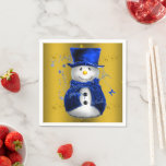 Serviette En Papier Blue Snowman sur Gold Christmas<br><div class="desc">Un motif de Noël mignon et coloré avec des bonhomme de neige vêtus d'un chapeau et de gilets en velours bleu,  sur un arrière - plan doré festif aux étoiles dorées pour ajouter une touche chic et fantaisiste à vos décorations de maison de Noël cette année.</div>