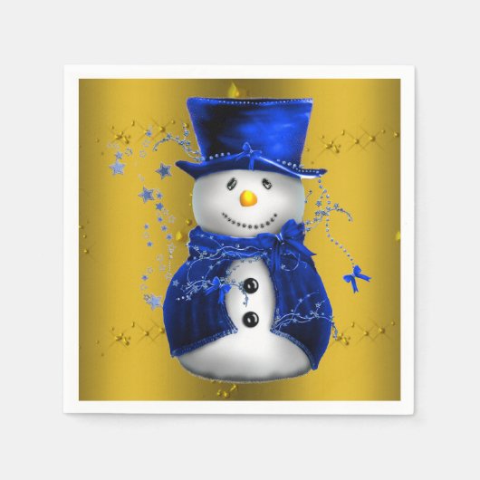 Serviette En Papier Blue Snowman sur Gold Christmas (Devant)