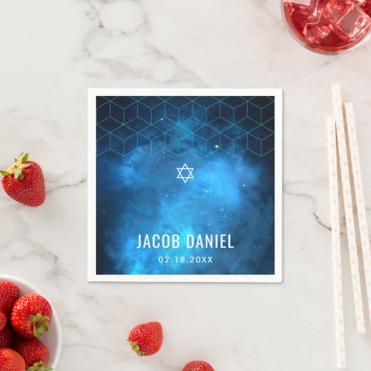Serviette En Papier Blue Space Galaxy Bar Mitzvah (En situation)