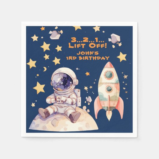 Serviette En Papier Blue Space Stars & Astronauts Anniversaire de enfa (Devant)