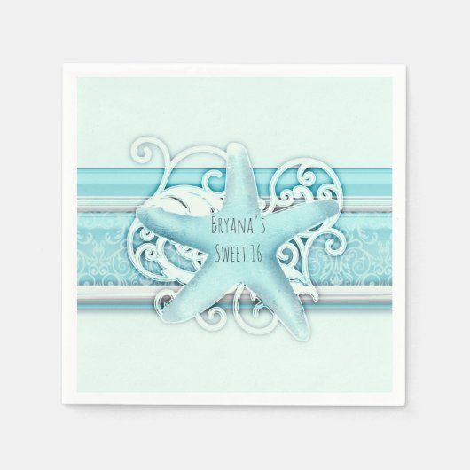 Serviette En Papier Blue Starfish Beach Soirée de mariage élégante (Devant)