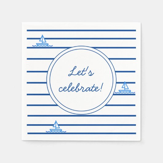 Serviette En Papier Blue Stripes and Sail Boat Children Papier (Devant)