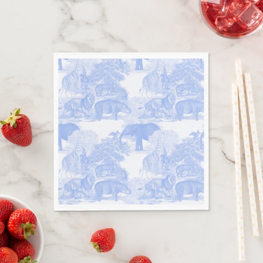 Serviette En Papier Blue Toile Jungle Animaux Safari Chinoiserie (En situation)