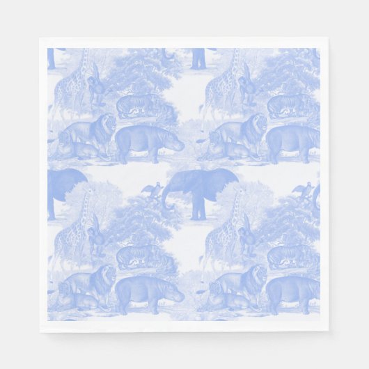Serviette En Papier Blue Toile Jungle Animaux Safari Chinoiserie (Devant)