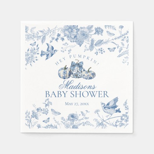 Serviette En Papier Blue Toile Pumpkin French Fall Floral Baby Shower (Devant)