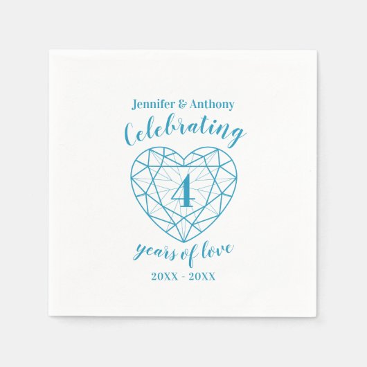 Serviette En Papier Blue topaz anniversaire 4 ans blanc bleu (Devant)