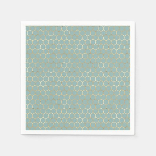 Serviette En Papier Blue Turquoise Honeycomb Gold Parties scintillant  (Devant)