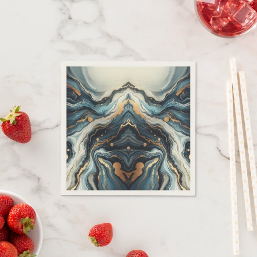 Serviette En Papier Blue Turquoise Or Agate moderne Glam Mariage éléga (En situation)