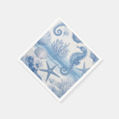 Serviette En Papier Blue Turquoise Seahorse Shell Starfish Ocean Motif (Coin)