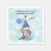 Serviette En Papier Blue Water Cute Boy Sea Otter Anniversaire (Devant)