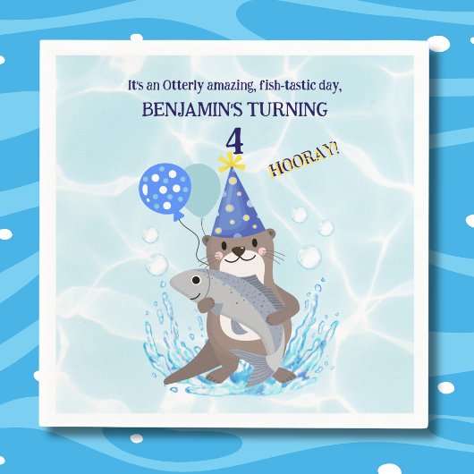 Serviette En Papier Blue Water Cute Boy Sea Otter Anniversaire
