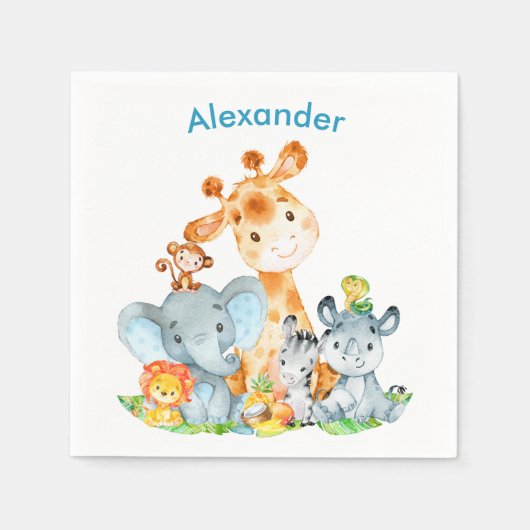 Serviette En Papier Blue Watercolor Cute (Devant)