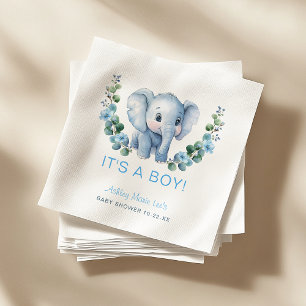 Serviette En Papier Blue Watercolor Elephant C'est un Baby shower garç