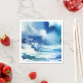 Serviette En Papier Blue Watercolor Ocean Water Waves Anniversaire (En situation)