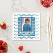 Serviette En Papier Blue Waves Boy Photo Anniversaire (En situation)