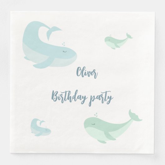 Serviette En Papier Blue Whale Green Pastel Ocean Fish Anniversaire (Devant)