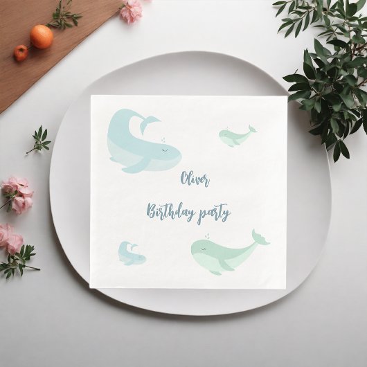 Serviette En Papier Blue Whale Green Pastel Ocean Fish Anniversaire